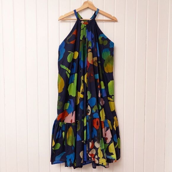 Anthropologie Whit Two Floral Halter Midi Dress Size Large Petite - Picture 3 of 11